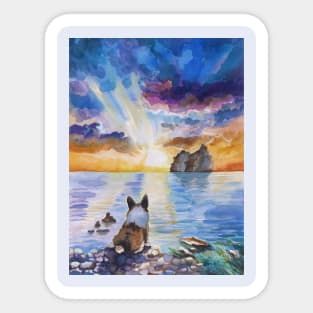 Corgi dreamer and calm calm sunset Sticker